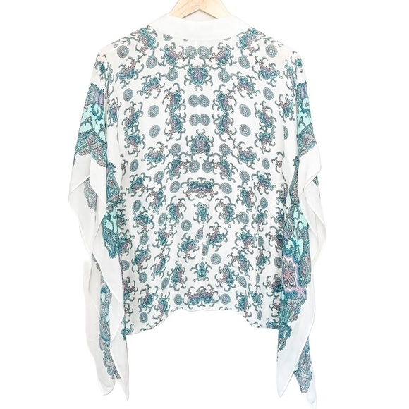 Kobi Halperin Paisley Collared Silk Poncho Blouse Ivory Multi - Picture 5 of 5
